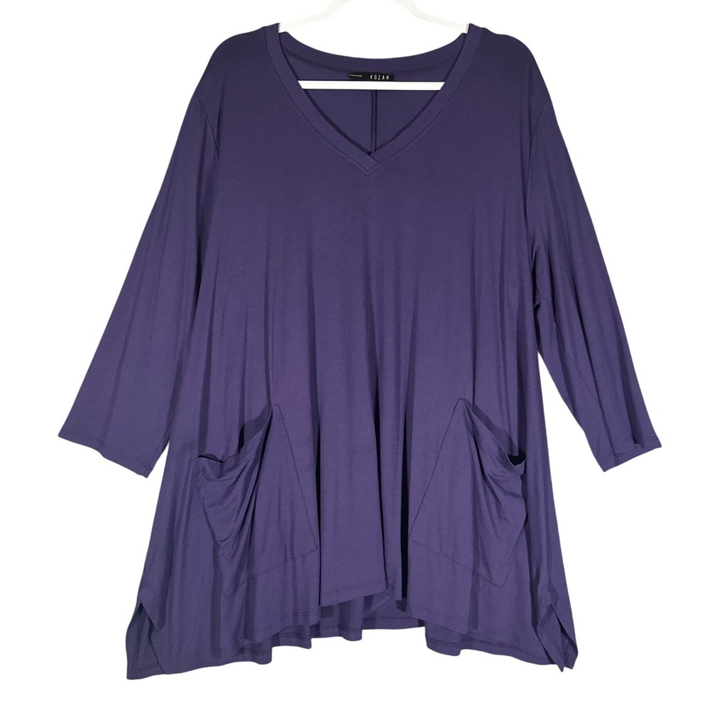 Kozan Drape Jersey Tunic Top Sz 1X Purple Eggplant Lagenlook Minimalist Artsy